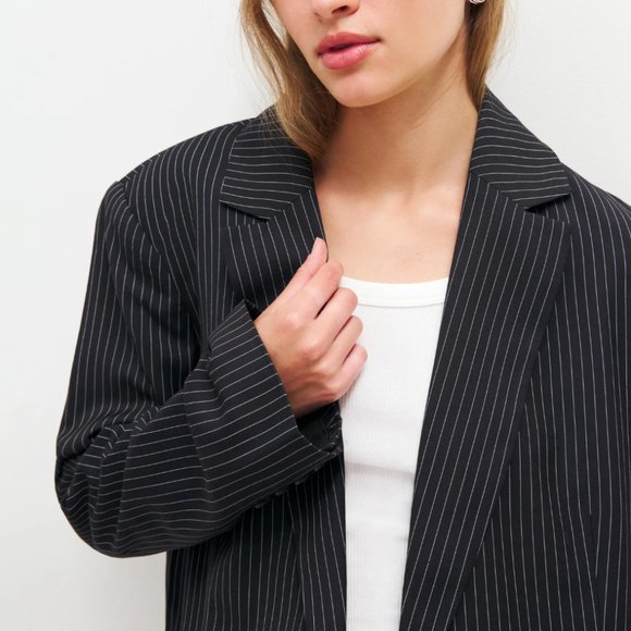 Reformation The Classic Relaxed Blazer - Black And White Stripe - Picture 3 of 7